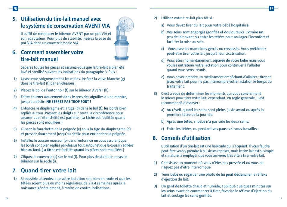 Conseils d’utilisation, Comment assembler votre tire-lait manuel, Quand tirer votre lait | Philips AVENT Tire-lait manuel User Manual | Page 10 / 25