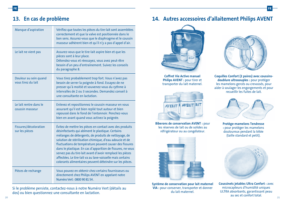 En cas de problème, Autres accessoires d’allaitement philips avent | Philips AVENT Tire-lait manuel User Manual | Page 13 / 25