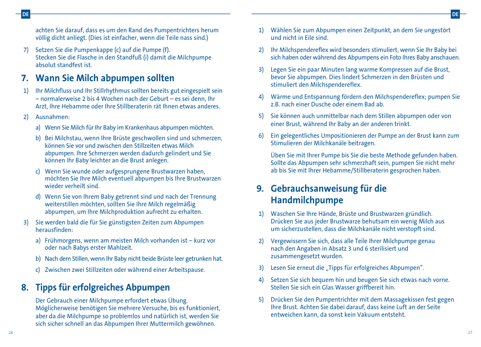 Wann sie milch abpumpen sollten, Tipps für erfolgreiches abpumpen, Gebrauchsanweisung für die handmilchpumpe | Philips AVENT Tire-lait manuel User Manual | Page 16 / 25