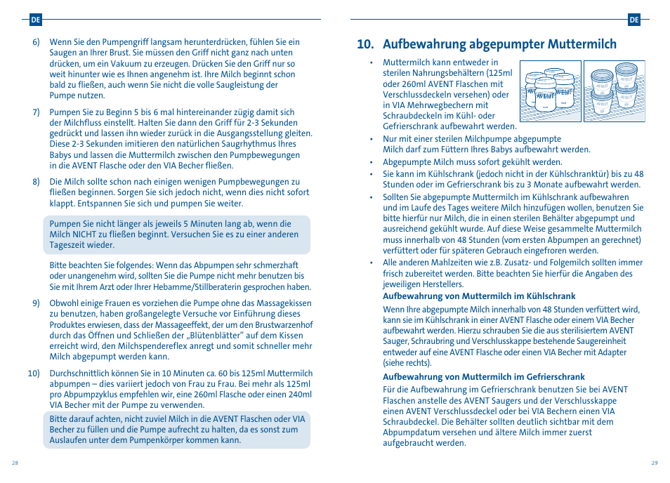 Aufbewahrung abgepumpter muttermilch | Philips AVENT Tire-lait manuel User Manual | Page 17 / 25