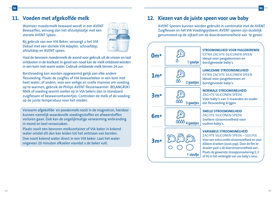 Voeden met afgekolfde melk, Kiezen van de juiste speen voor uw baby | Philips AVENT Tire-lait manuel User Manual | Page 24 / 25