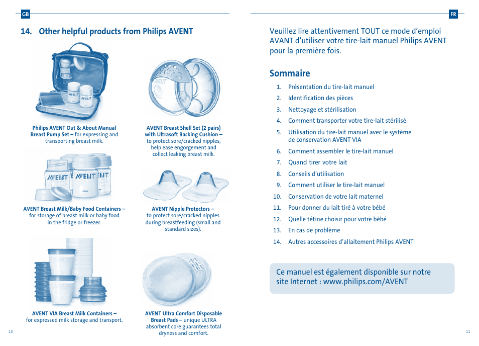 Sommaire, Other helpful products from philips avent | Philips AVENT Tire-lait manuel User Manual | Page 8 / 25