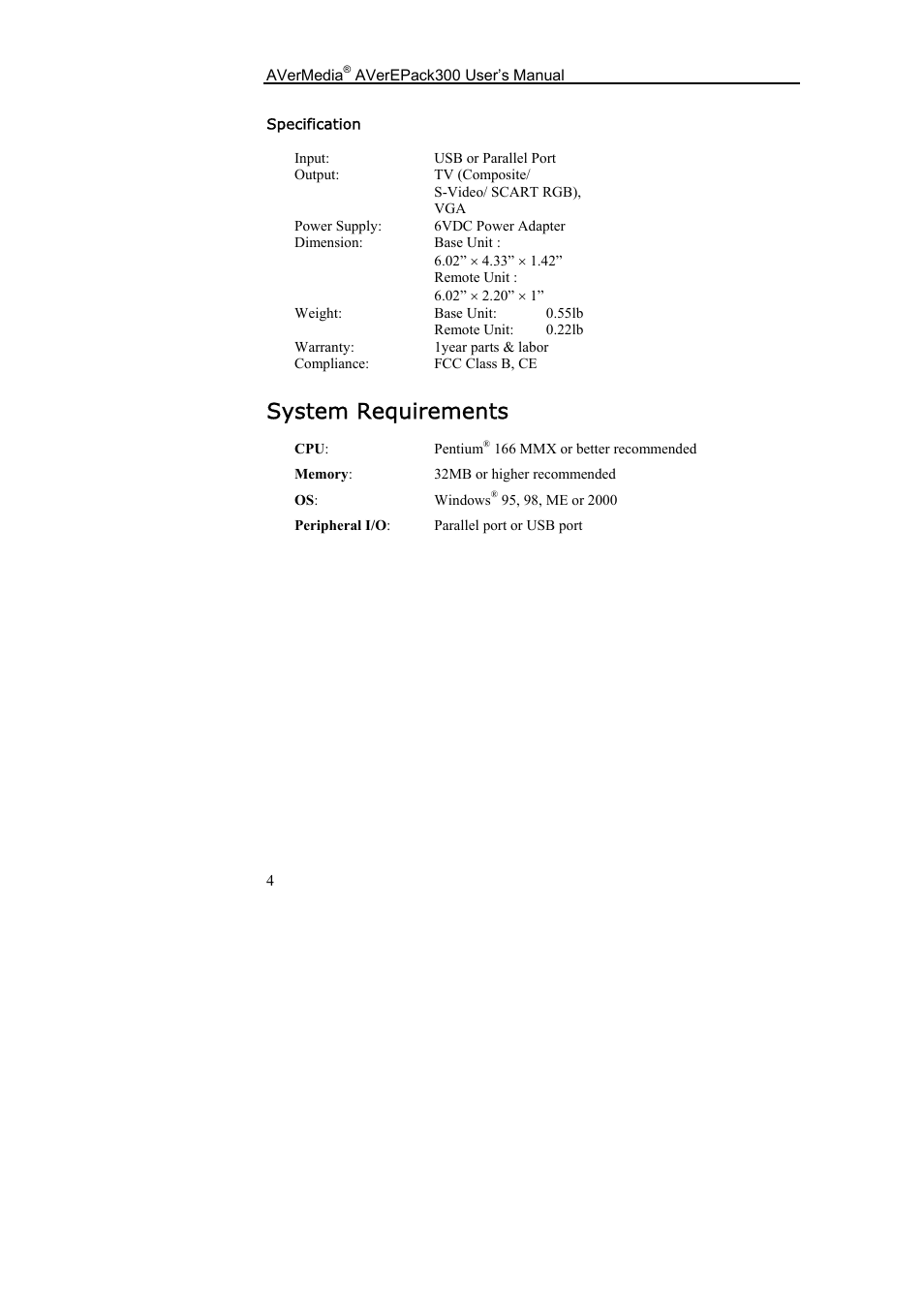System requirements | AVerMedia Technologies AverEPack300 User Manual | Page 8 / 38
