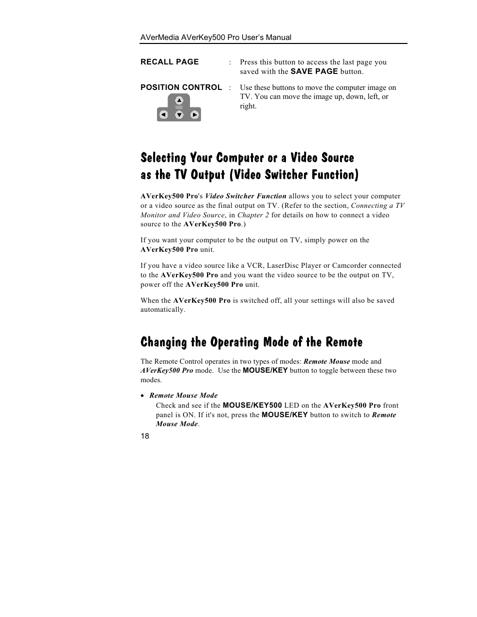 Changing the operating mode of the remote | AVerMedia Technologies 500 User Manual | Page 21 / 37