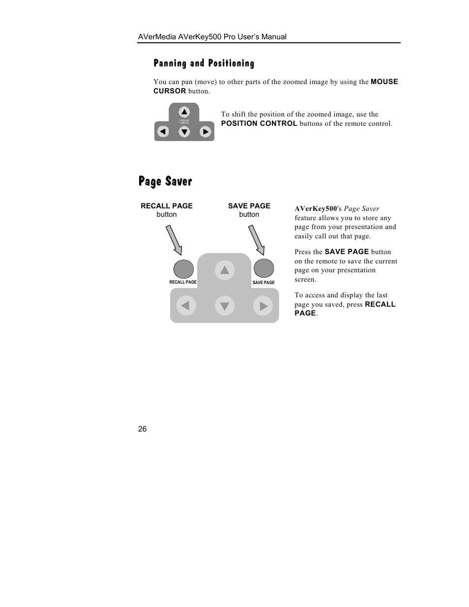 Page saver, Panning and positioning | AVerMedia Technologies 500 User Manual | Page 29 / 37