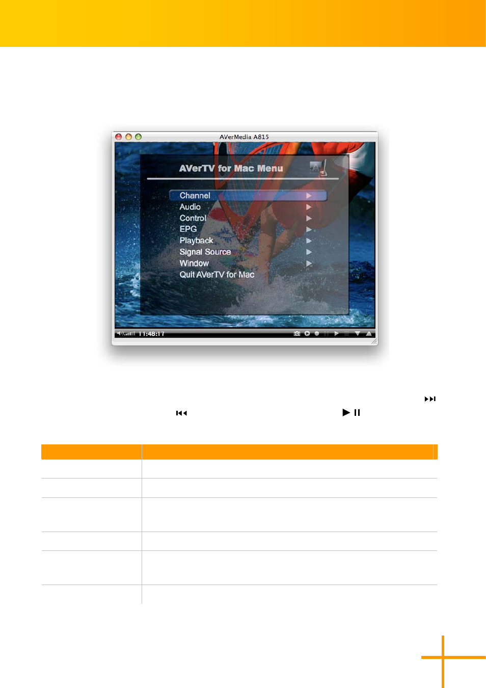 On screen menu | AVerMedia Technologies AverTV for Mac 2 User Manual | Page 11 / 51