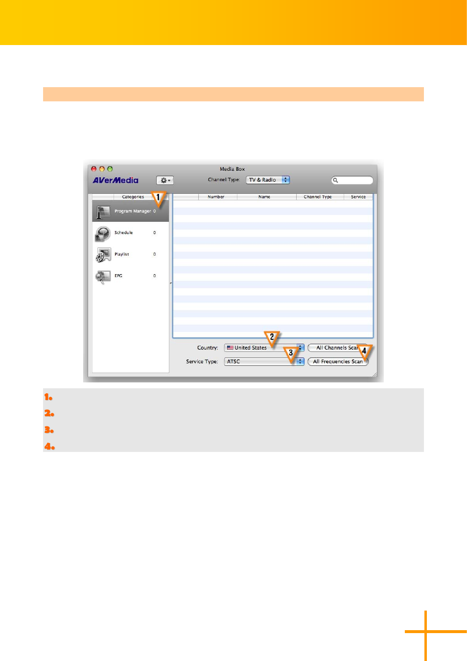 Scanning channels (for advanced users), All frequencies scan, 12 scanning channels (for advanced users) | AVerMedia Technologies AverTV for Mac 2 User Manual | Page 16 / 51