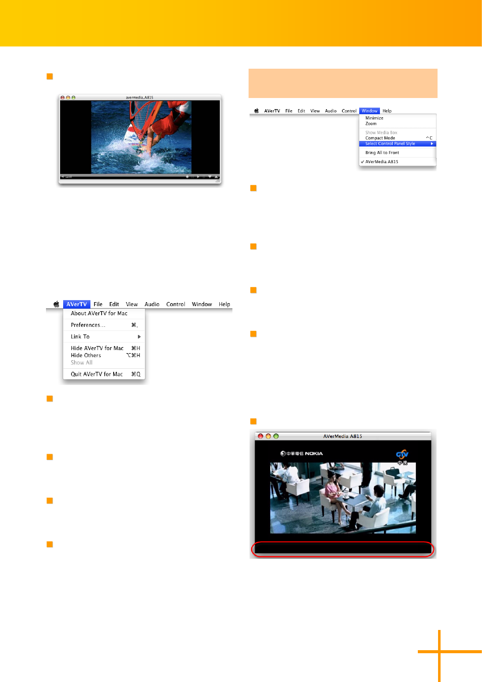 Keep aspect ratio, Hide avertv for mac, Hide others | Show all, Quit avertv for mac, Other layout controlling in window menu, Minimize, Zoom, Show media box, Compact mode / full mode | AVerMedia Technologies AverTV for Mac 2 User Manual | Page 30 / 51