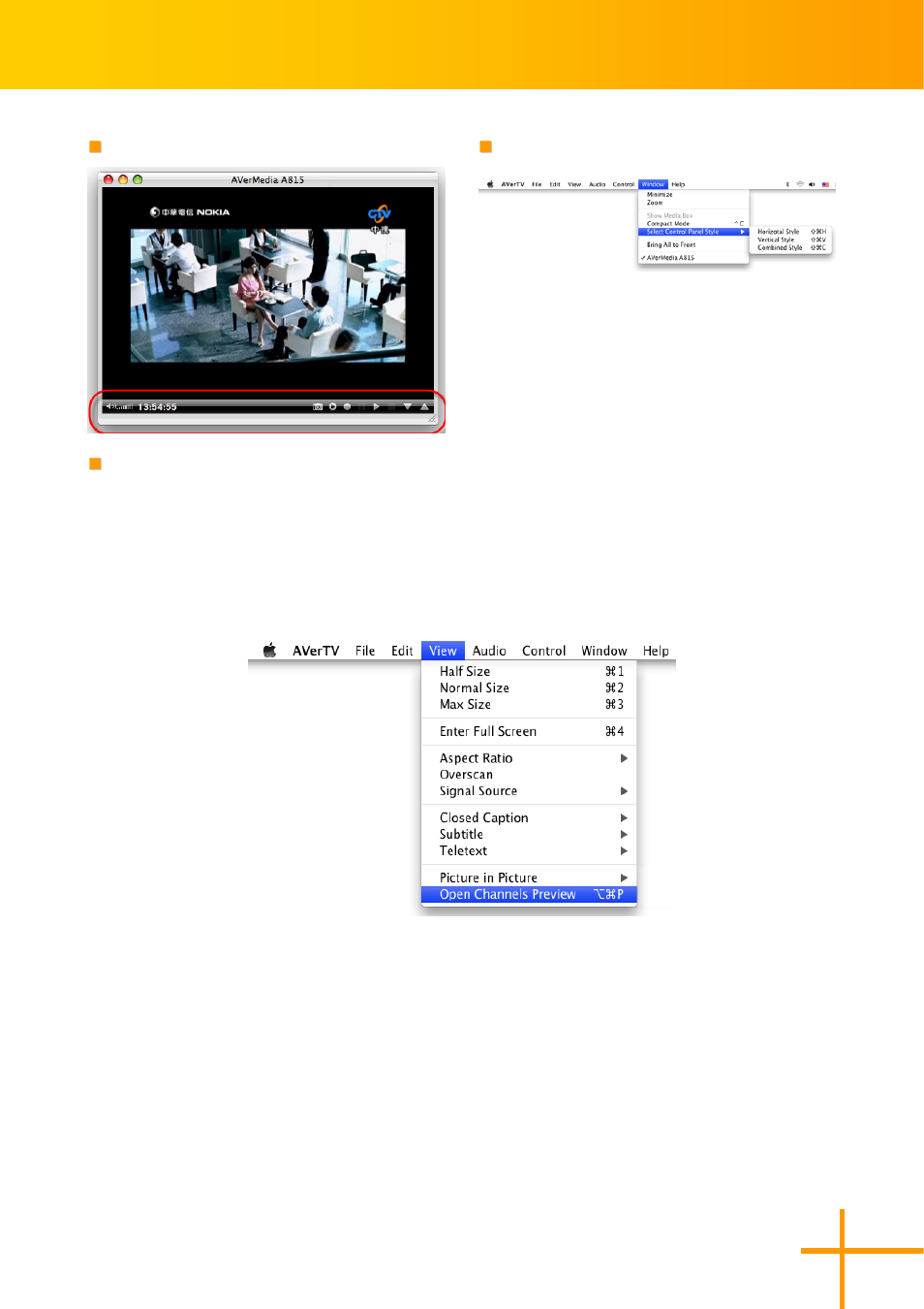 Full mode, Bring all to front, Select control panel style | Window size setting | AVerMedia Technologies AverTV for Mac 2 User Manual | Page 31 / 51