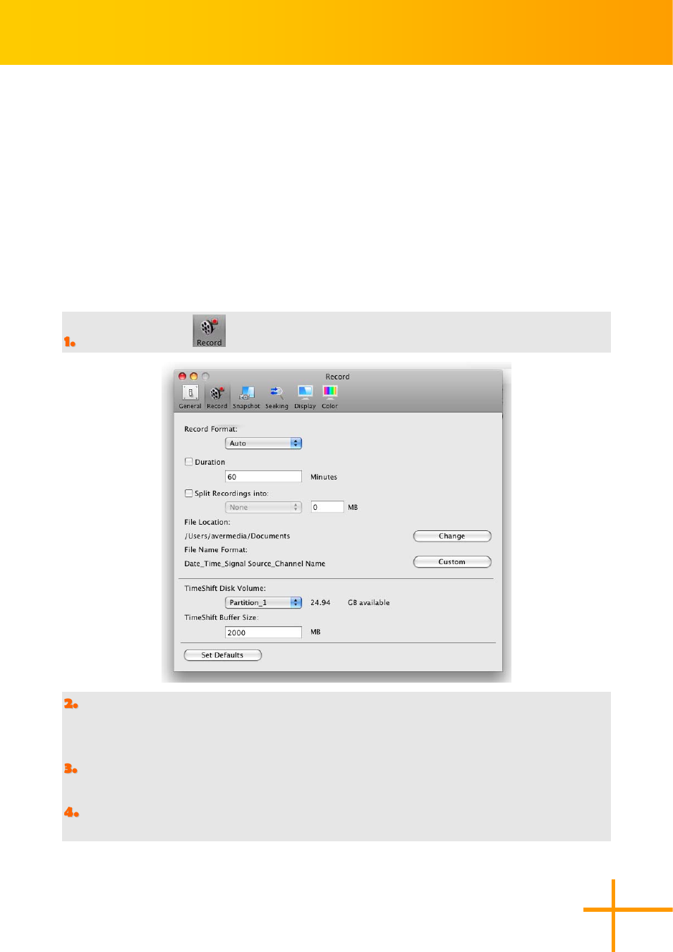 Personal video recorder, Record storage setting | AVerMedia Technologies AverTV for Mac 2 User Manual | Page 33 / 51