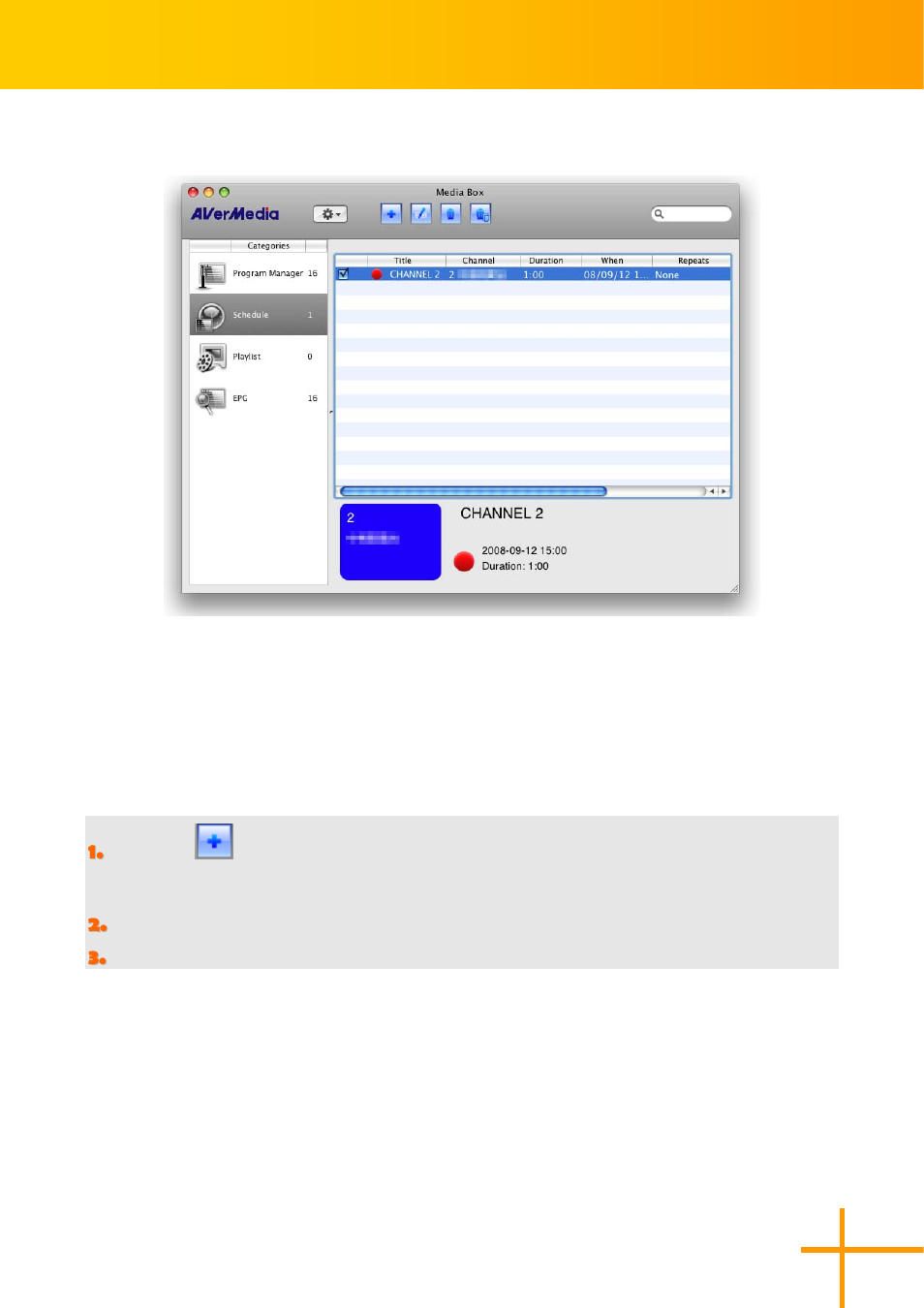 Schedule recording, 32 schedule recording | AVerMedia Technologies AverTV for Mac 2 User Manual | Page 36 / 51