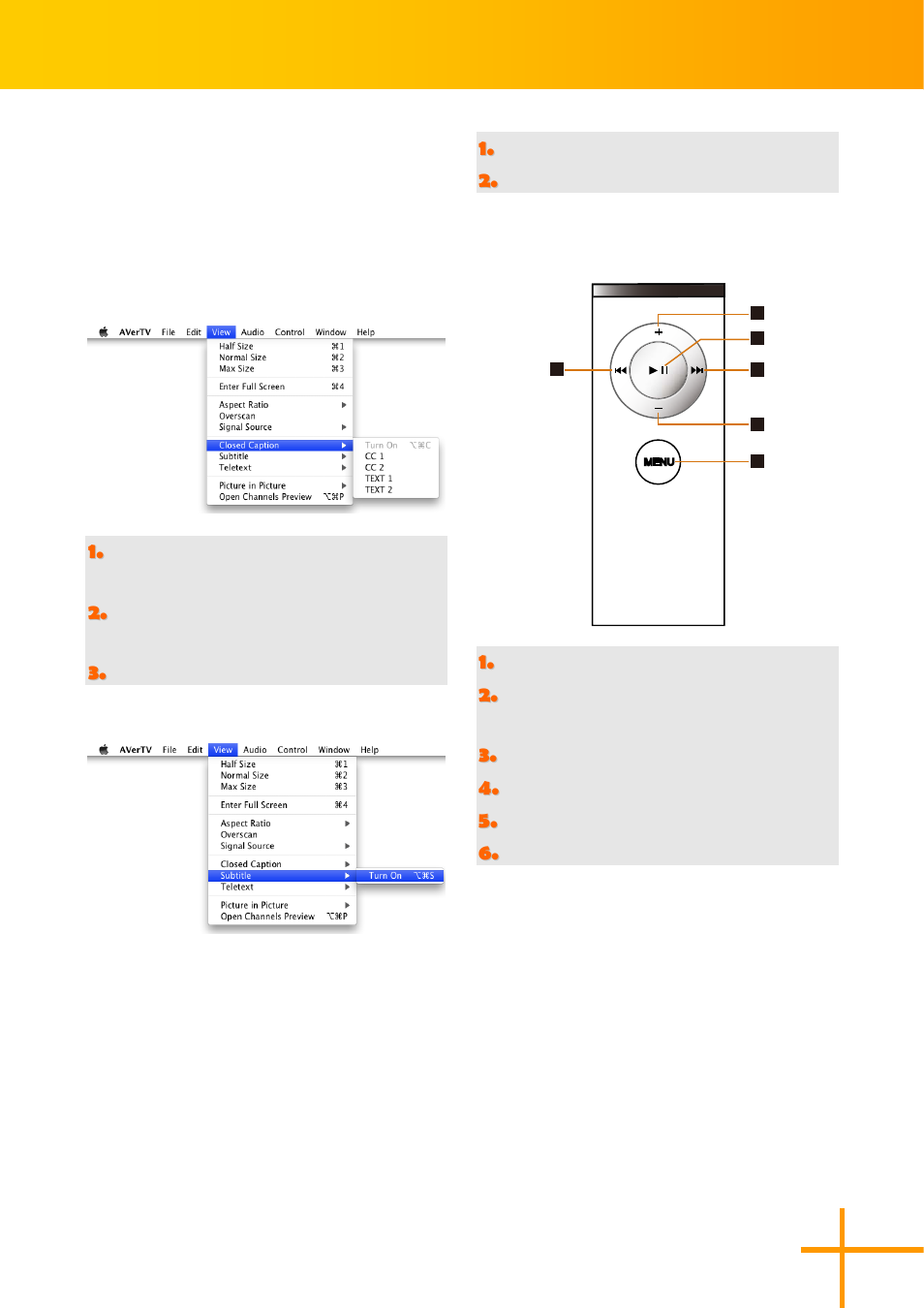 Closed caption & subtitle, Use apple remote to control avertv, 45 closed caption & subtitle | AVerMedia Technologies AverTV for Mac 2 User Manual | Page 49 / 51