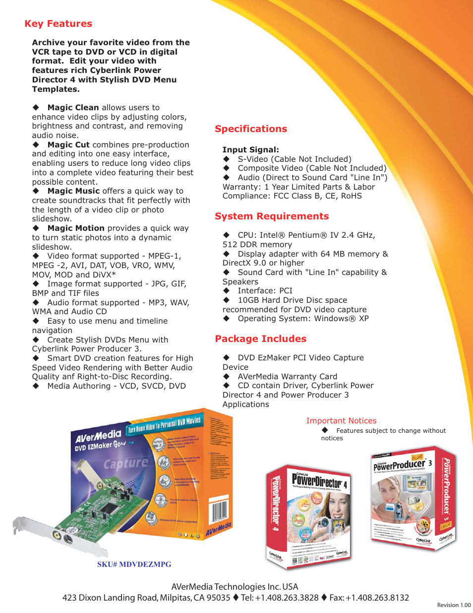 AVerMedia Technologies Mainstream PCI Video Capture User Manual | Page 2 / 2