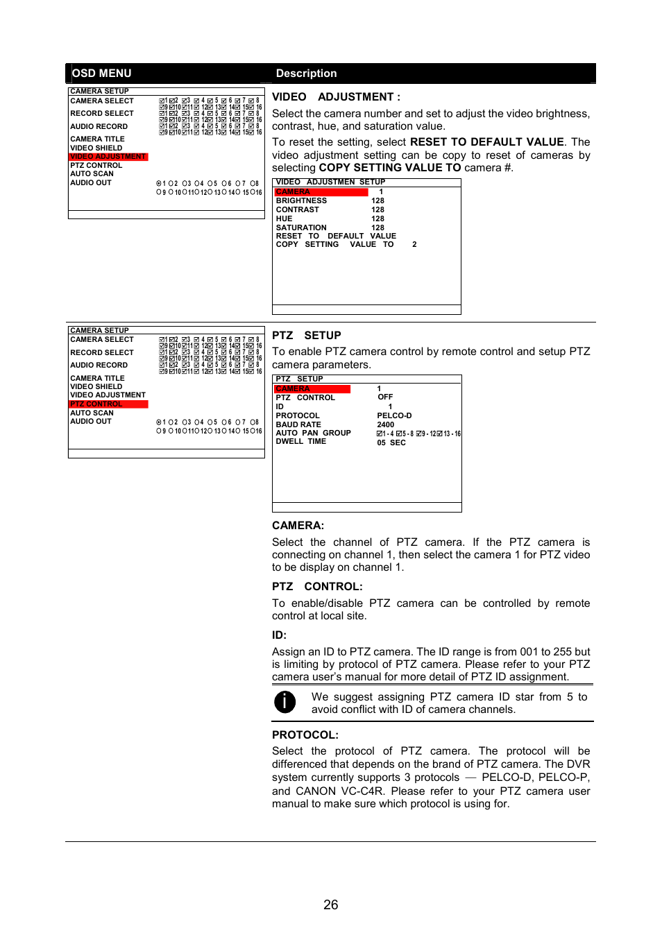 Osd menu description | AVerMedia Technologies AVERDIGI EB5416DVD User Manual | Page 32 / 79