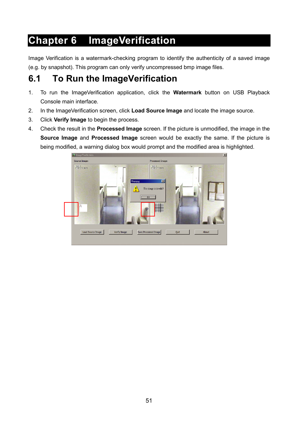 Chapter 6 imageverification, 1 to run the imageverification | AVerMedia Technologies AVERDIGI EB5416DVD User Manual | Page 57 / 79