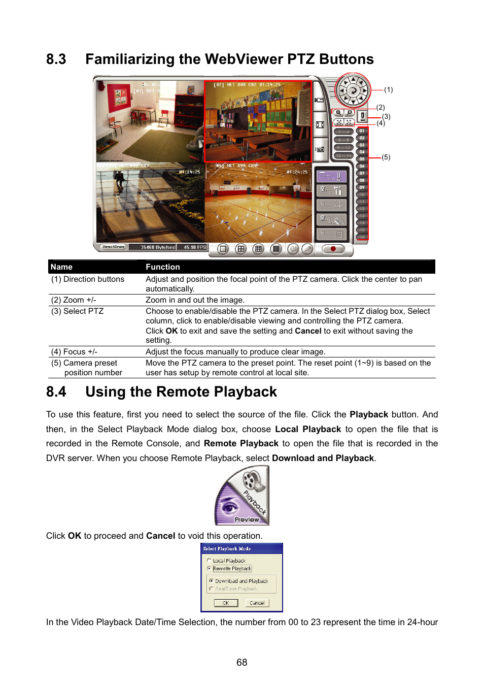3 familiarizing the webviewer ptz buttons, 4 using the remote playback | AVerMedia Technologies AVERDIGI EB5416DVD User Manual | Page 74 / 79