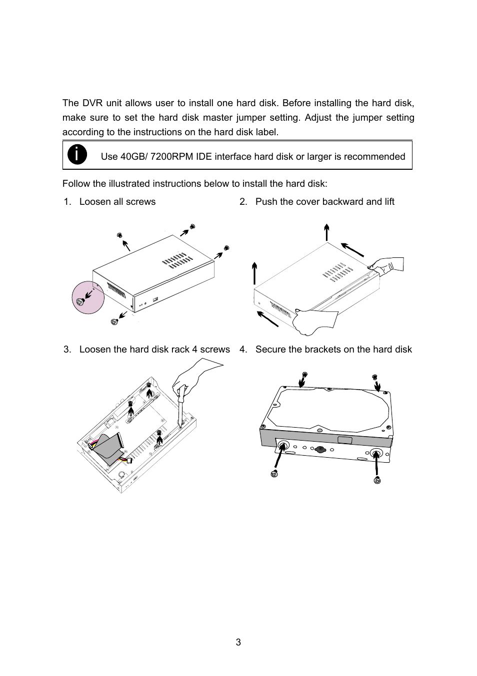 1 installing the hard disk, Setting up the dvr unit, 5 setting up the dvr unit | AVerMedia Technologies AVERDIGI EB1304 User Manual | Page 9 / 56