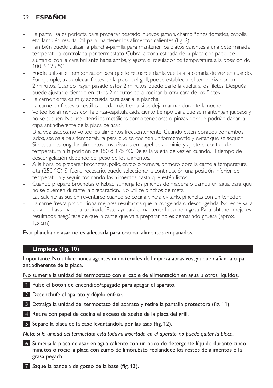 Limpieza (fig. 10) | Philips Pure Essentials Collection Gril de table User Manual | Page 22 / 68