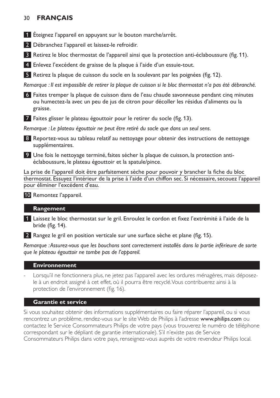 Rangement, Environnement, Garantie et service | Philips Pure Essentials Collection Gril de table User Manual | Page 30 / 68