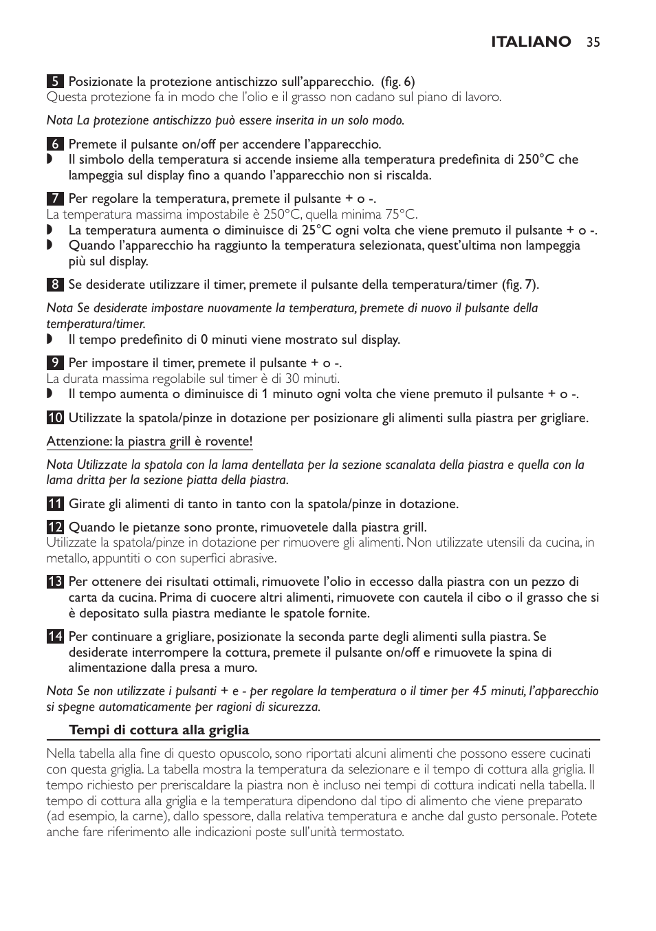 Tempi di cottura alla griglia | Philips Pure Essentials Collection Gril de table User Manual | Page 35 / 68