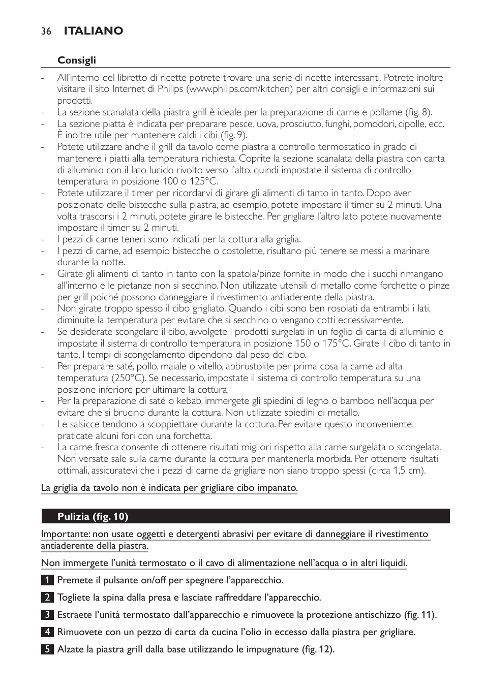 Consigli, Pulizia (fig. 10) | Philips Pure Essentials Collection Gril de table User Manual | Page 36 / 68