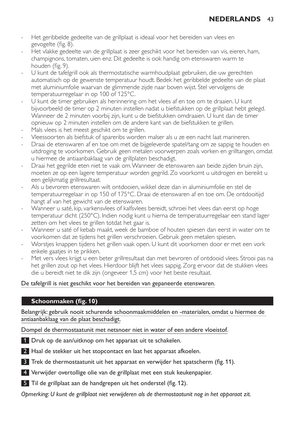 Schoonmaken (fig. 10) | Philips Pure Essentials Collection Gril de table User Manual | Page 43 / 68