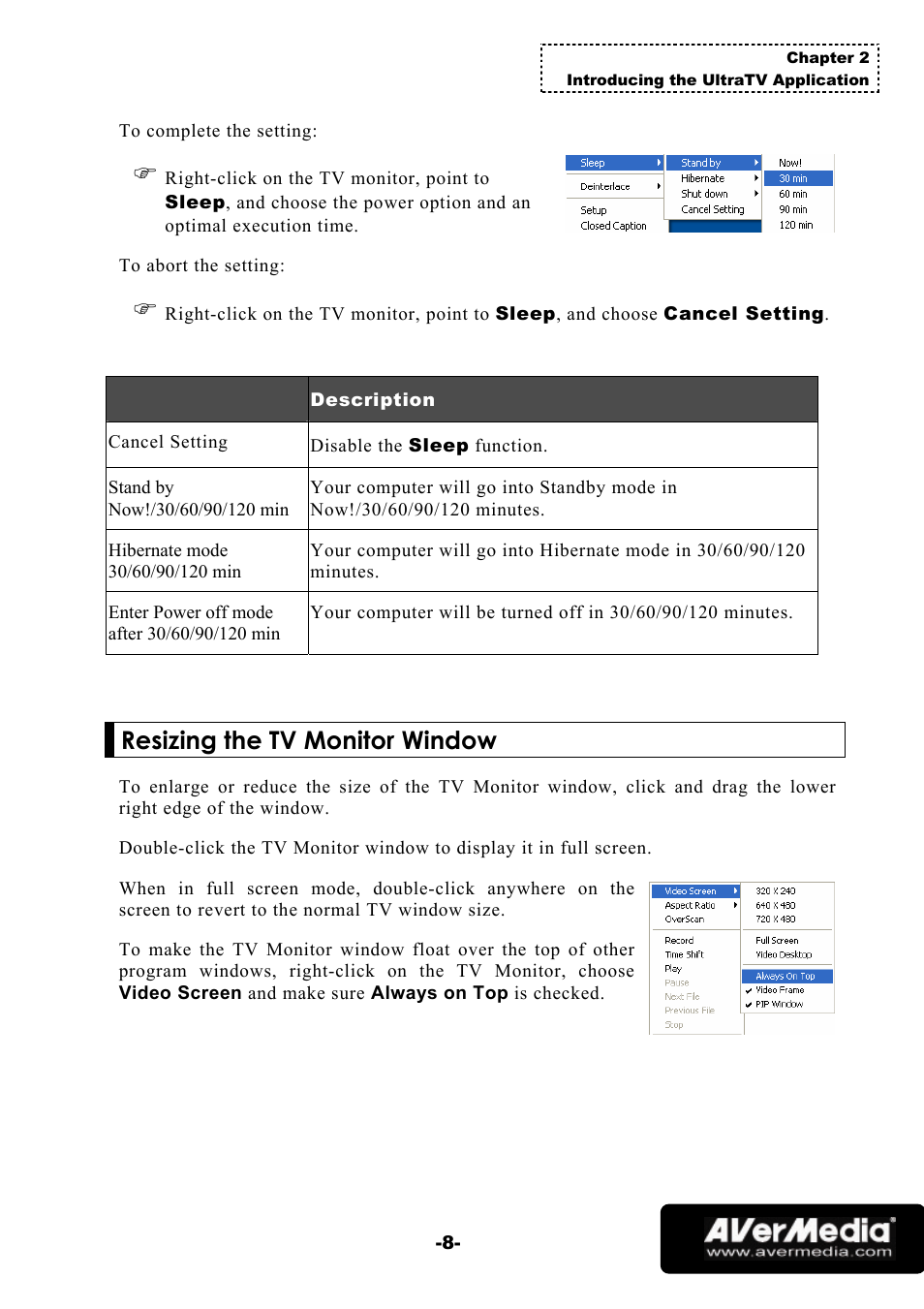 Resizing the tv monitor window | AVerMedia Technologies 1500 MCE User Manual | Page 12 / 58