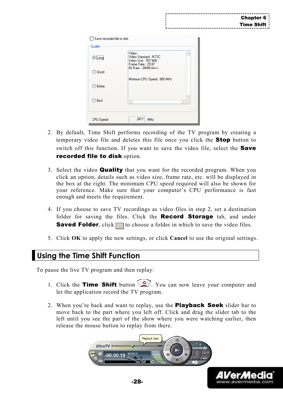 Using the time shift function | AVerMedia Technologies 1500 MCE User Manual | Page 32 / 58