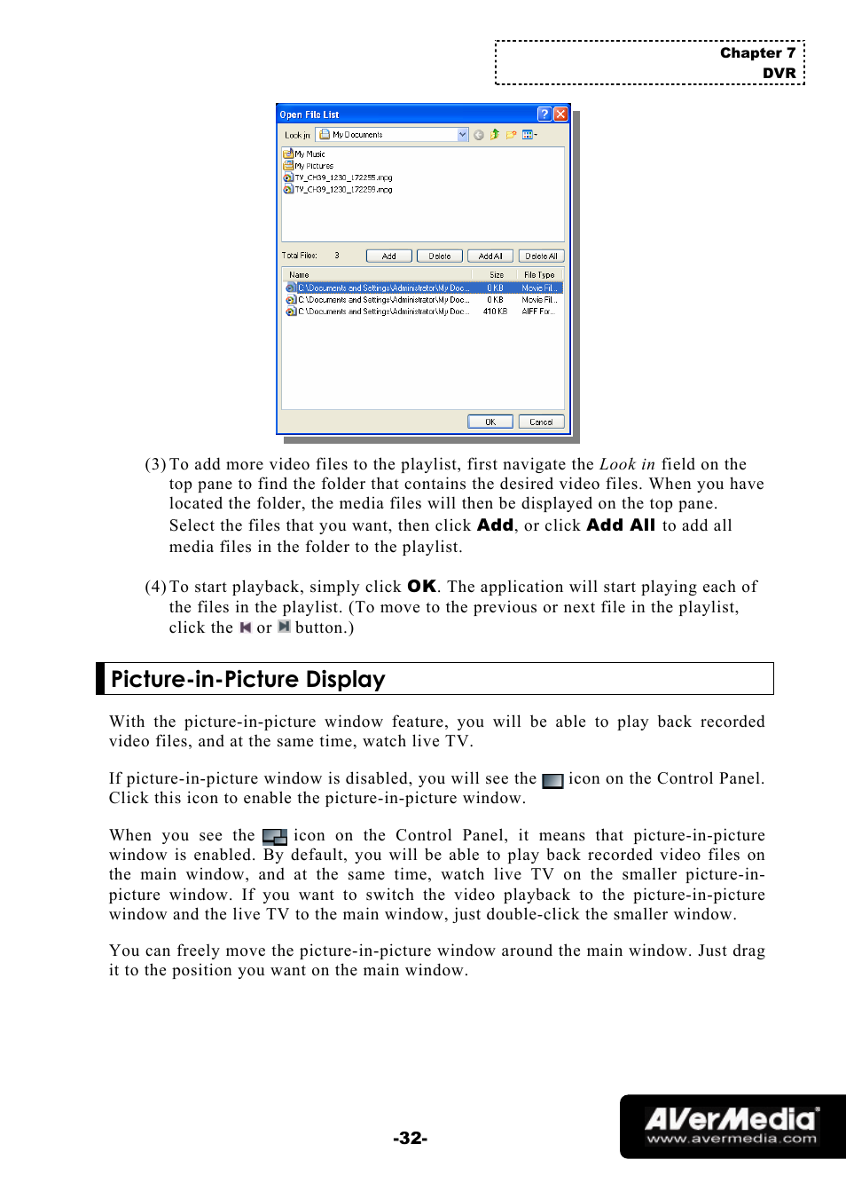 Picture-in-picture display | AVerMedia Technologies 1500 MCE User Manual | Page 36 / 58