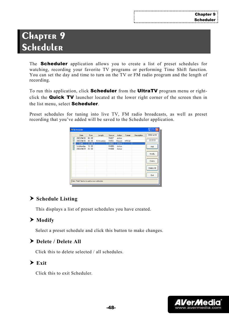 Chapter 9 scheduler | AVerMedia Technologies 1500 MCE User Manual | Page 52 / 58