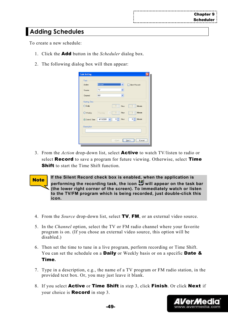 Adding schedules | AVerMedia Technologies 1500 MCE User Manual | Page 53 / 58