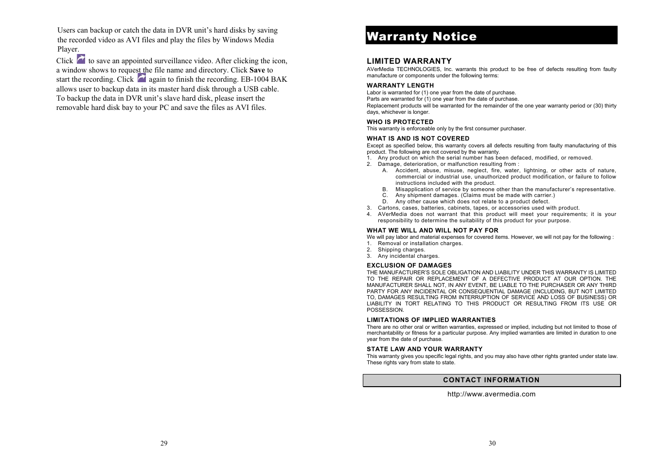 Warranty notice | AVerMedia Technologies EB1004 BAK User Manual | Page 17 / 17