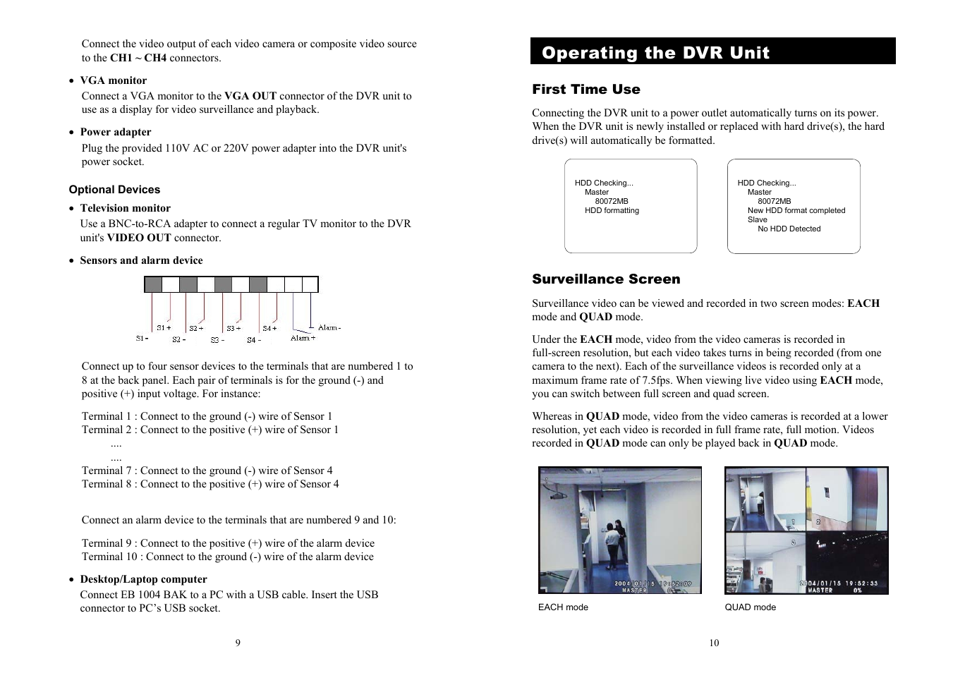 Operating the dvr unit | AVerMedia Technologies EB1004 BAK User Manual | Page 7 / 17