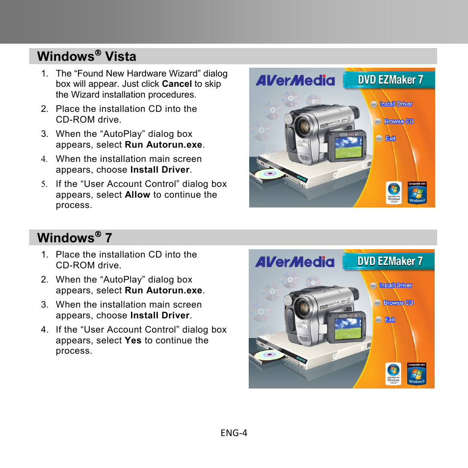 Windows, Vista | AverMedia C039 User Manual | Page 8 / 72