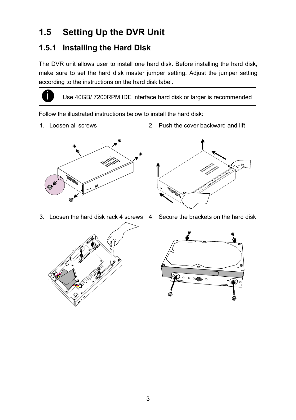 5 setting up the dvr unit, 1 installing the hard disk | AVerMedia Technologies EB1304 NET User Manual | Page 9 / 56