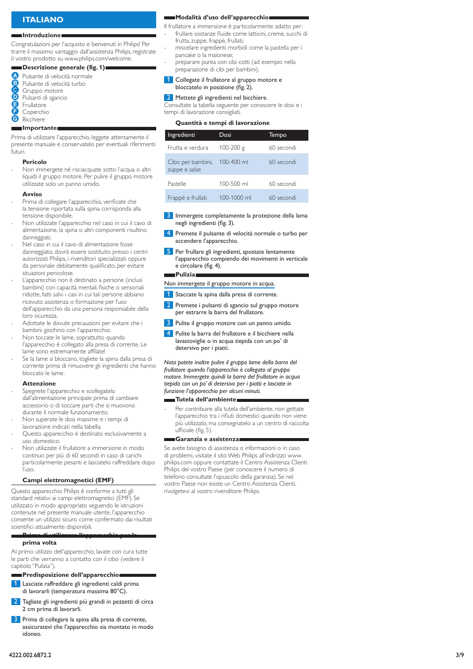 Italiano | Philips Daily Collection Mixeur plongeant User Manual | Page 3 / 9