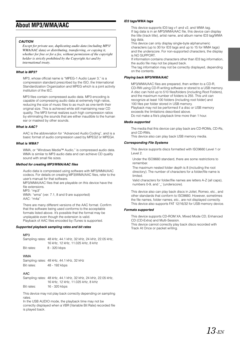 About mp3/wma/aac | Alpine CDA-118M User Manual | Page 15 / 51