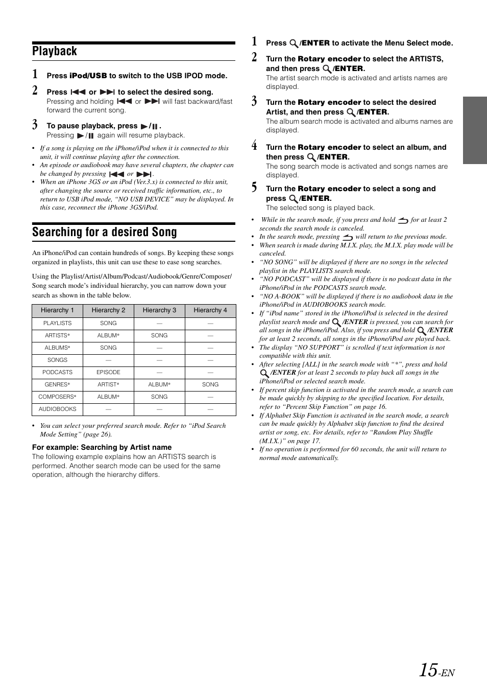 Playback, Searching for a desired song | Alpine CDA-118M User Manual | Page 17 / 51