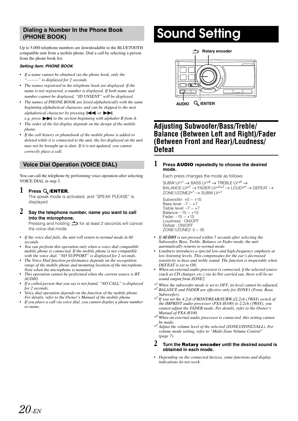 Sound setting, Adjusting subwoofer/bass/treble/balance, Between left and right)/fader | Between front and rear), Loudness/defeat | Alpine CDA-118M User Manual | Page 22 / 51