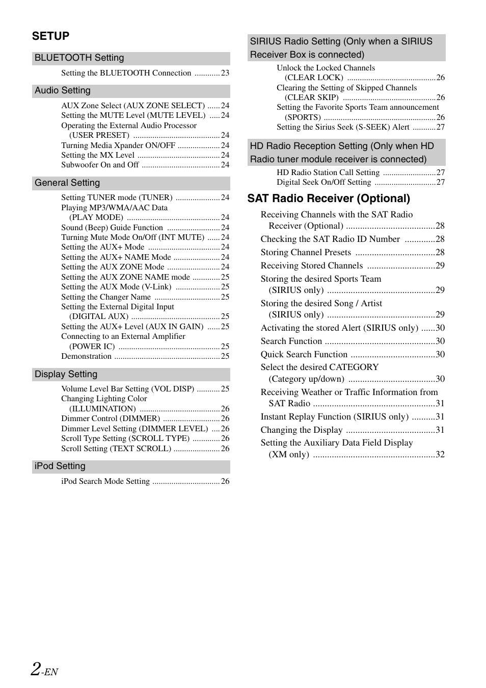 Setup, Sat radio receiver (optional) | Alpine CDA-118M User Manual | Page 4 / 51