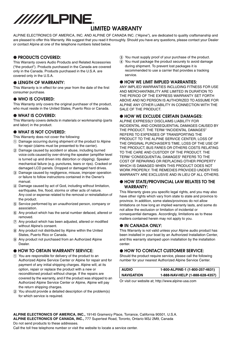 Limited warranty | Alpine CDA-118M User Manual | Page 51 / 51