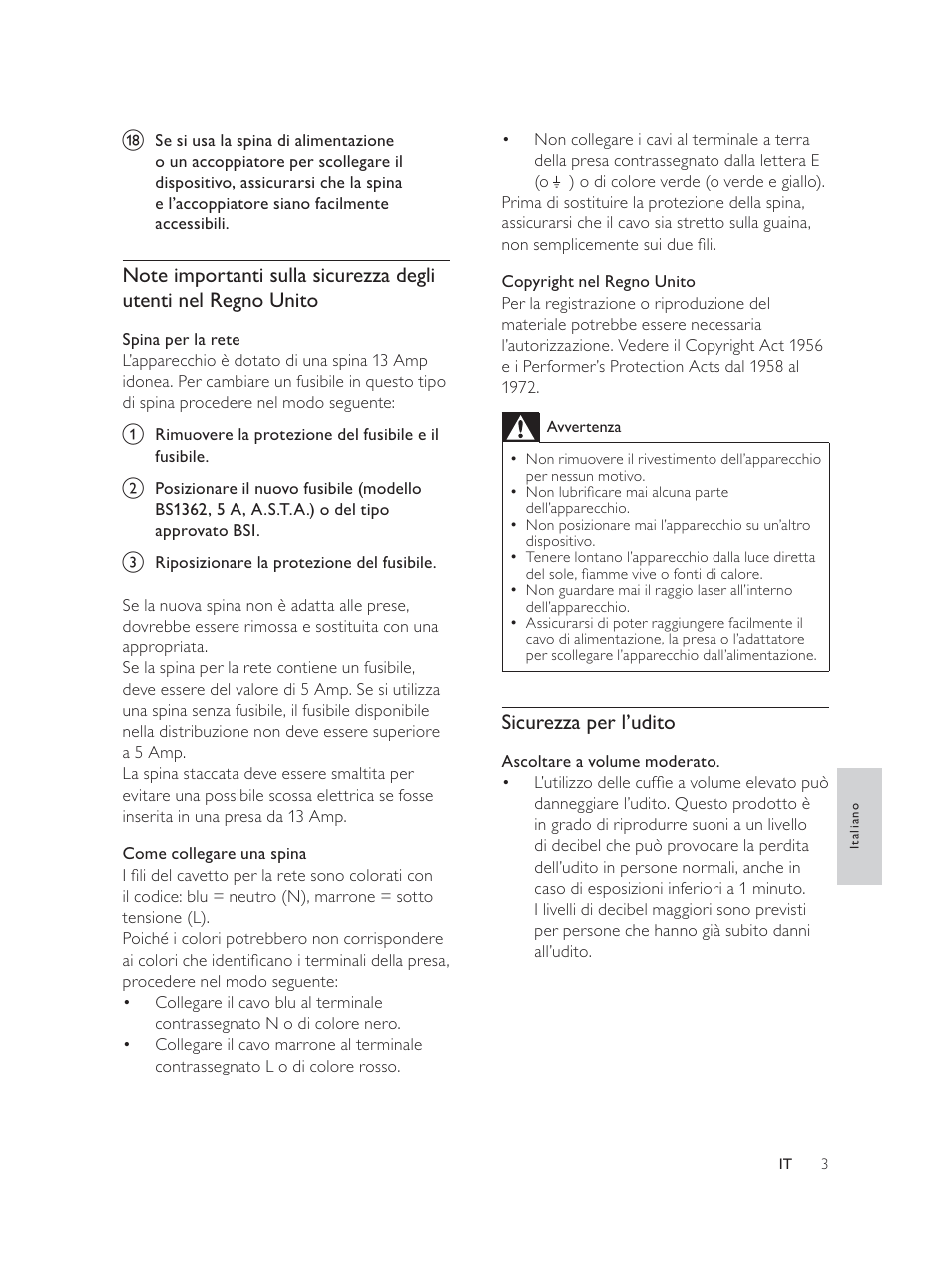 Sicurezza per l’udito | Philips Élégante microchaîne User Manual | Page 114 / 180