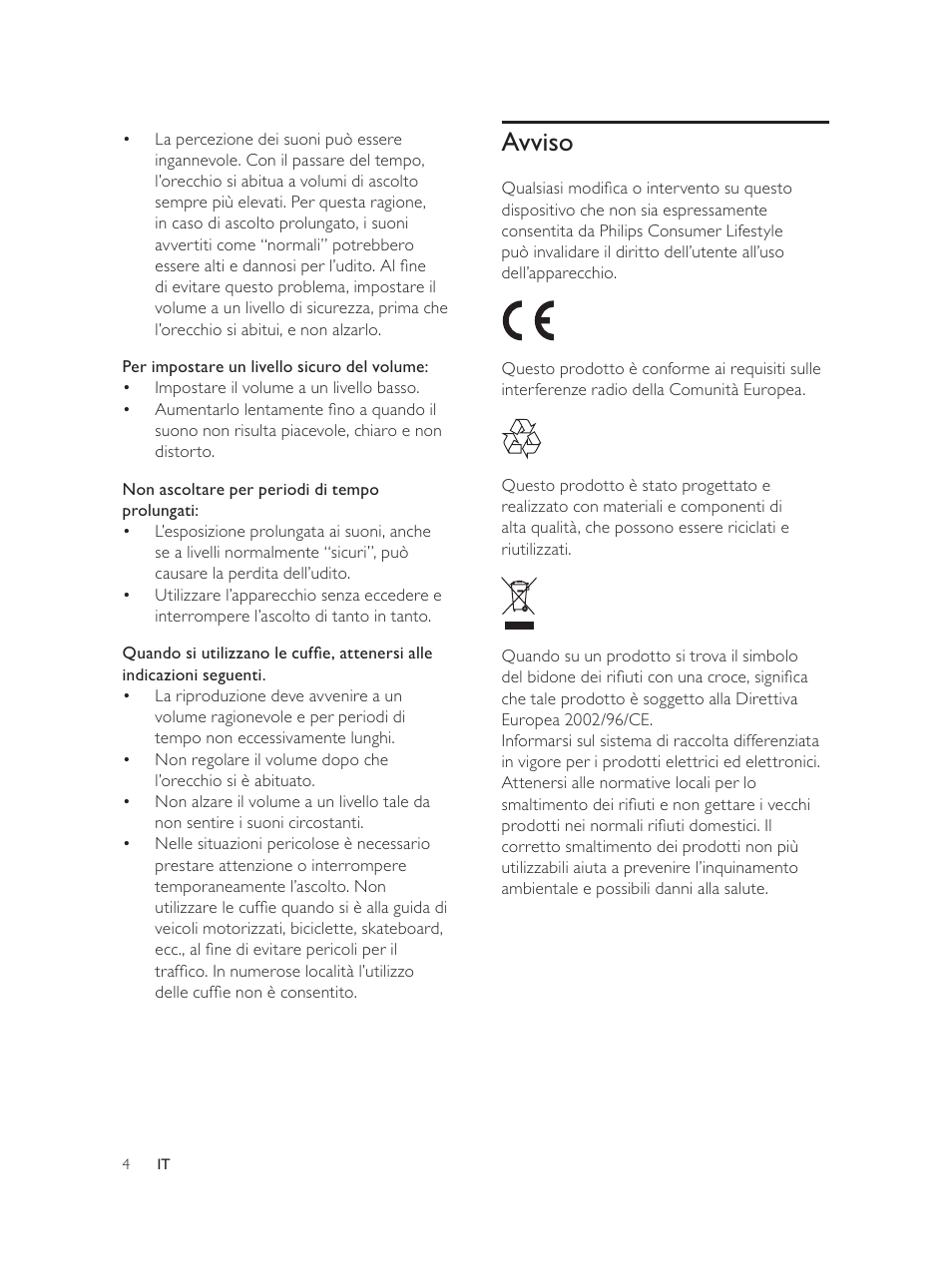 Avviso | Philips Élégante microchaîne User Manual | Page 115 / 180