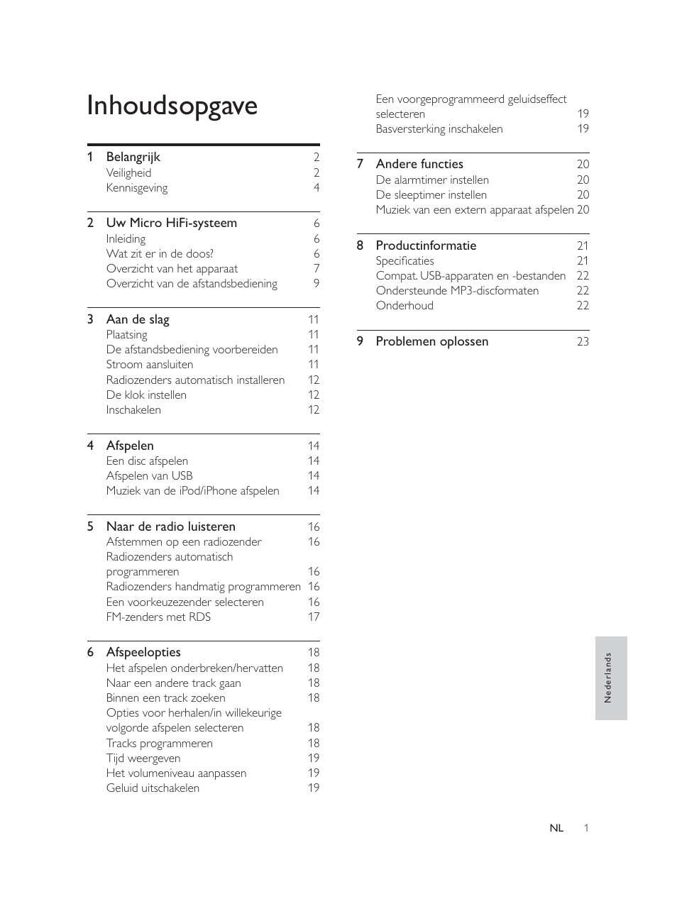 Inhoudsopgave | Philips Élégante microchaîne User Manual | Page 136 / 180