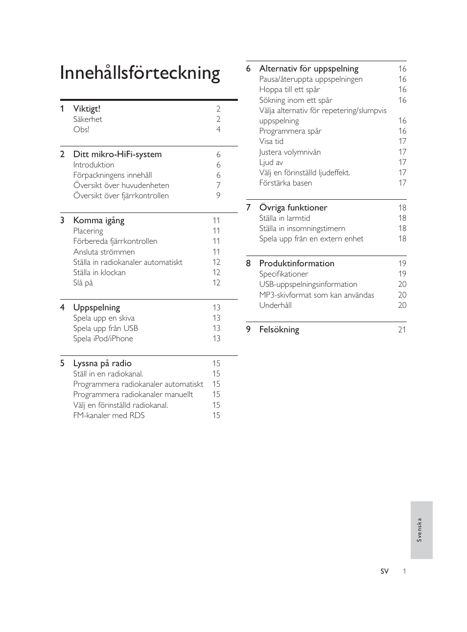Innehållsförteckning | Philips Élégante microchaîne User Manual | Page 159 / 180