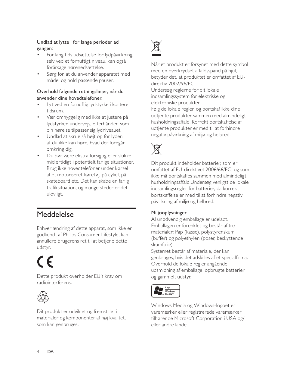 Meddelelse | Philips Élégante microchaîne User Manual | Page 25 / 180