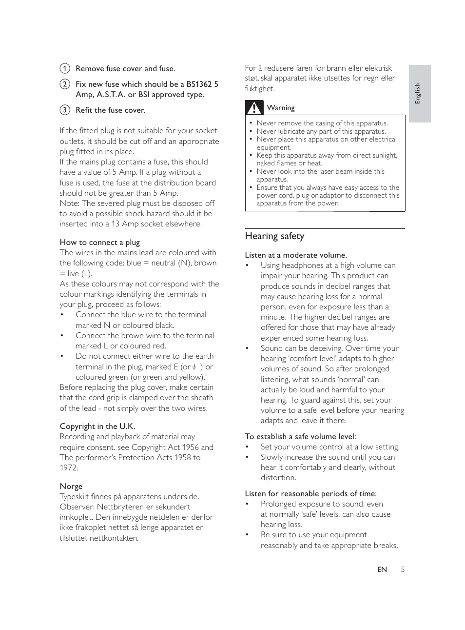 Hearing safety | Philips Élégante microchaîne User Manual | Page 4 / 180