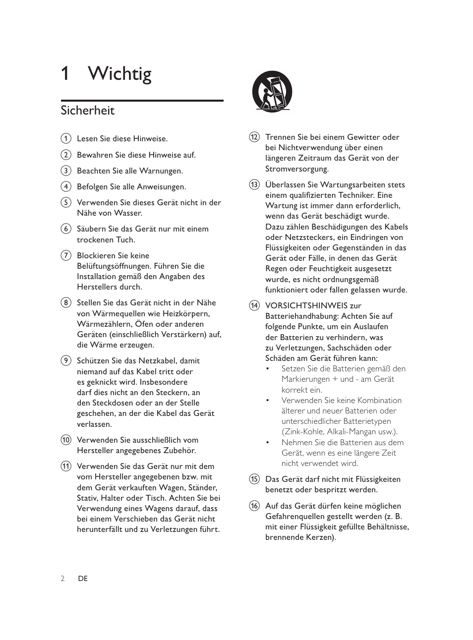 1 wichtig, Sicherheit | Philips Élégante microchaîne User Manual | Page 44 / 180