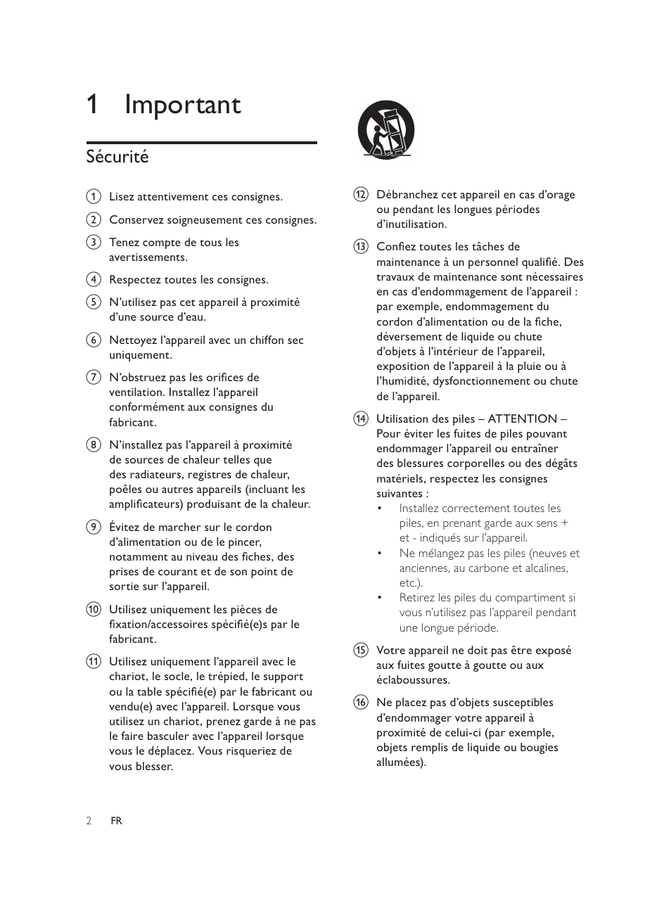 1 important, Sécurité | Philips Élégante microchaîne User Manual | Page 90 / 180