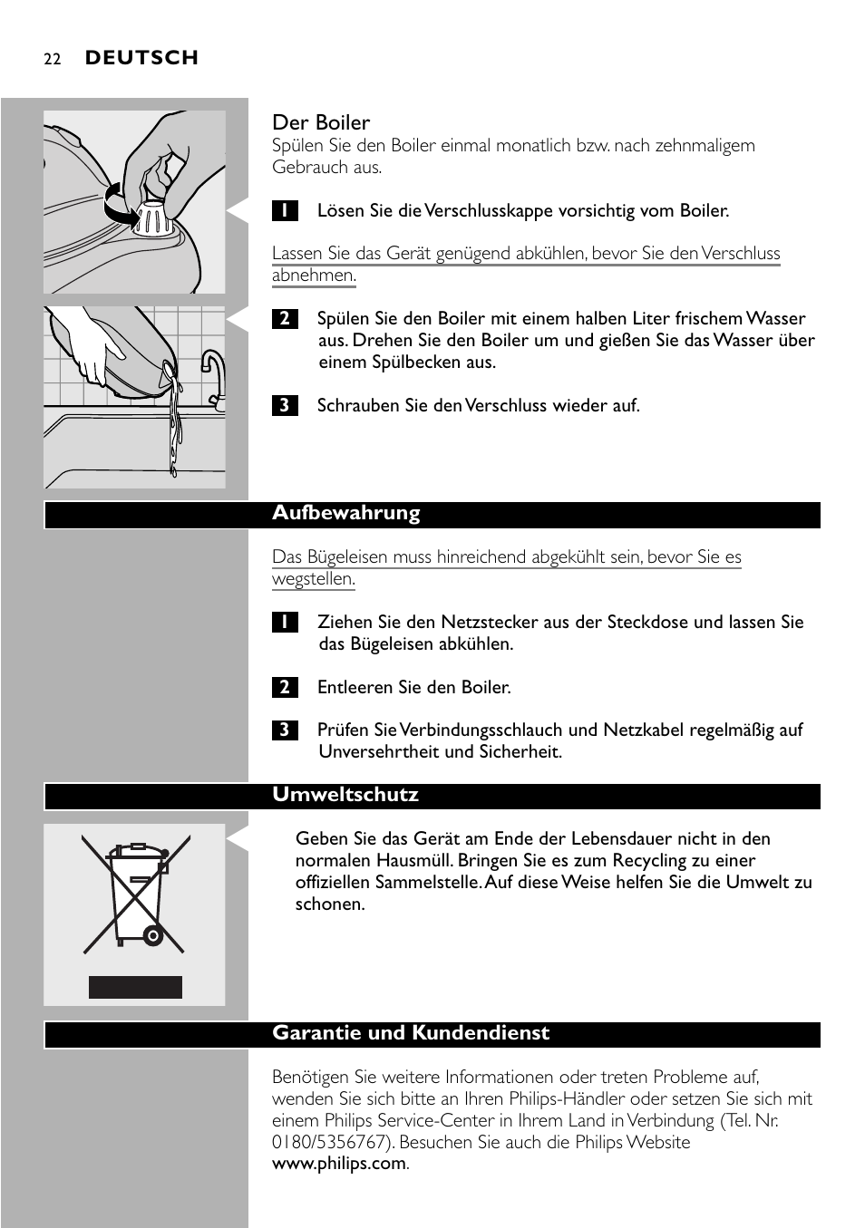 Philips Centrale vapeur sous pression User Manual | Page 22 / 130